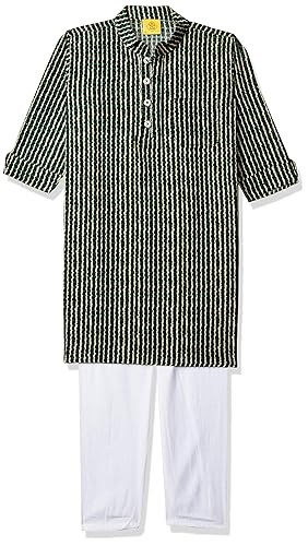 Boy's Cotton Kurta Pyjama (ILW19I19005H_Dark Green_9-10yrs)