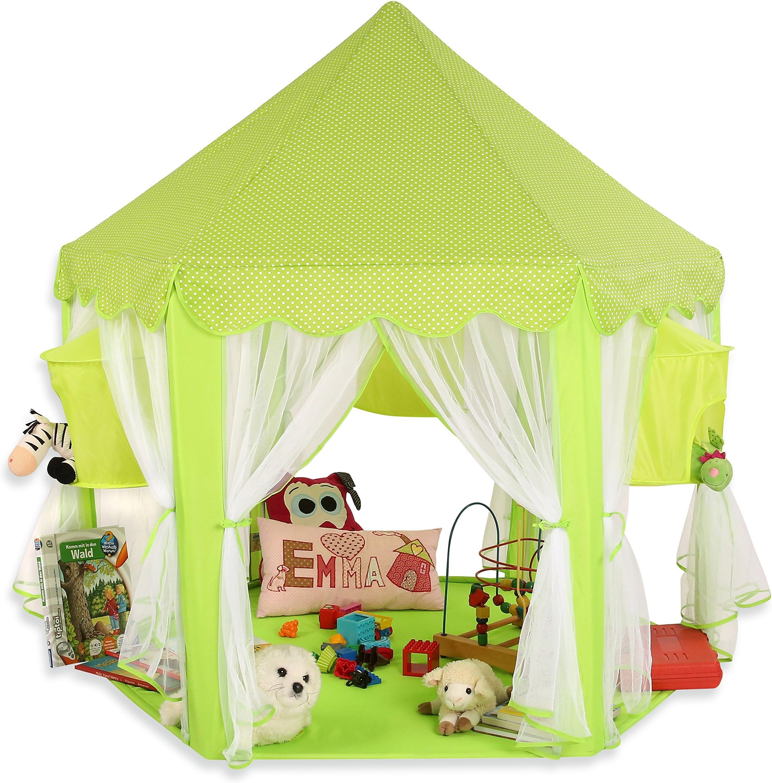 KIDUKU® Princess Castle Play Tent Playhouse Play cube with hanging baskets, 3 colours available (Green)
