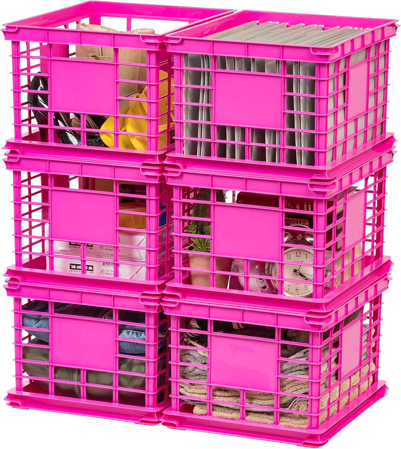 IRIS USA, Inc. SC-LL Letter and Legal Size File Crate, Multi-Purpose Bin, Pink, 6 Pack