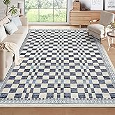 GarveeHome 5x7 Area Rug for Baby Room Non-Slip Low Pile Stain-Resistant Living Room Carpet Modern Abstract Checkered Dining Rugs No-Shedding Machine Washable Area Rug for Dorm Home Office Bedroom Blue