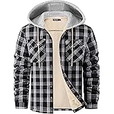 WULFUL Men's Flannel Plaid Shirts Jacket Fleece Lined Winter Shirts Soft Warm Coat with Hood for Men