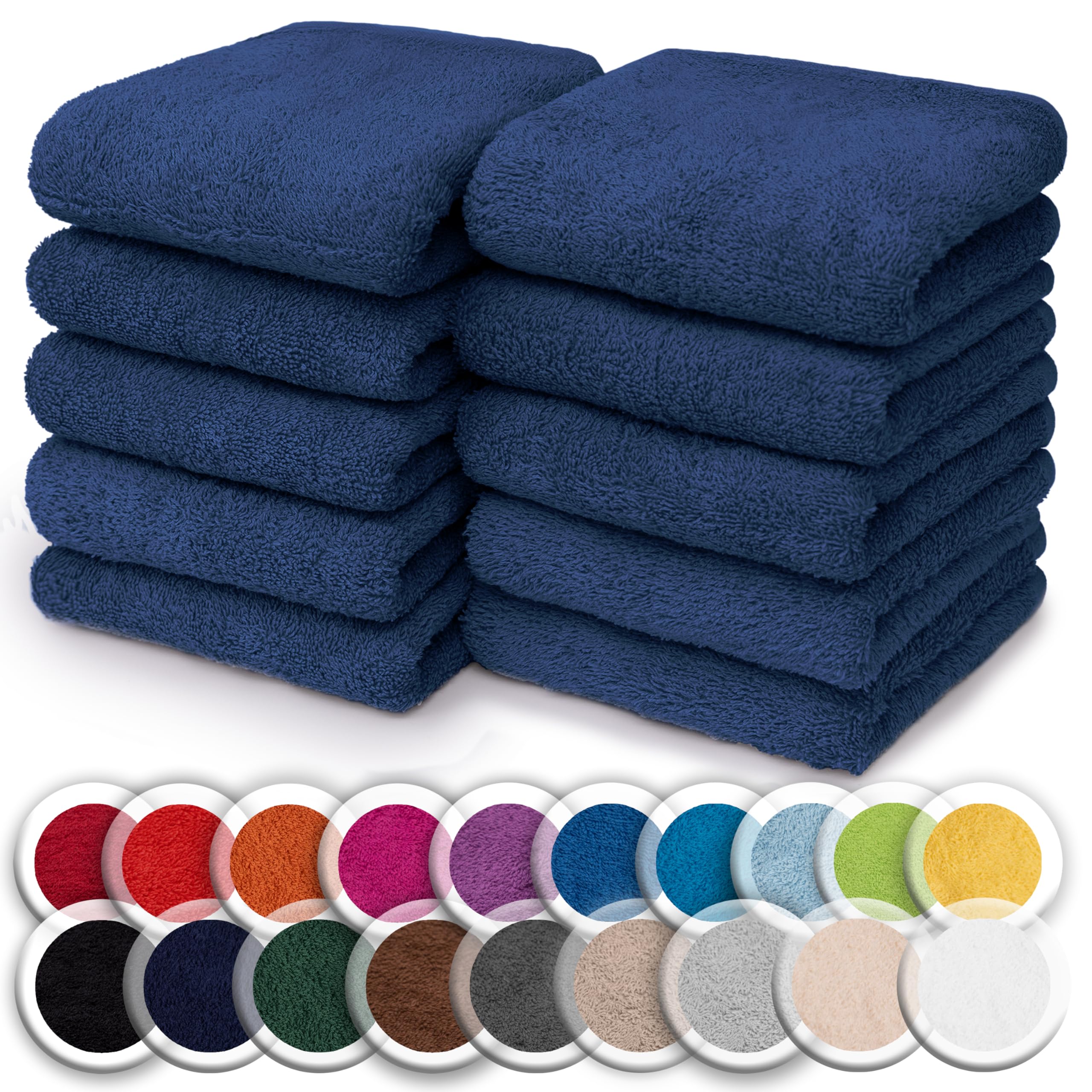 NatureMark Set of 10 Washcloths Made of 100% Cotton - Soft and Absorbent Face and Hand Towels - Practical for Bathroom and Kitchen - 30 x 30 cm, Navy Blue