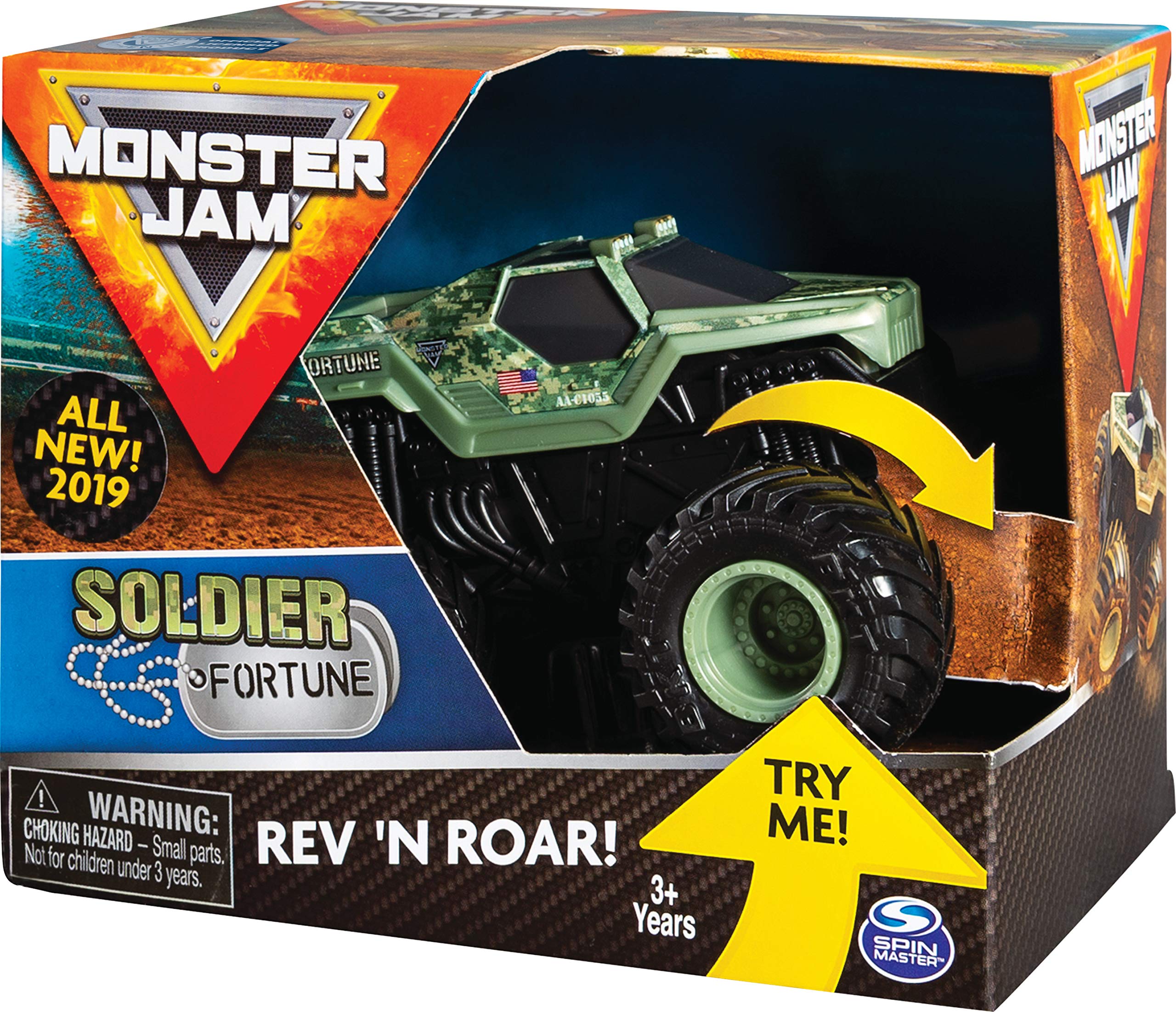 Monster Jam 6053253 Rev & Roar Trucks 1:43 Solider of Fortune Various Colours