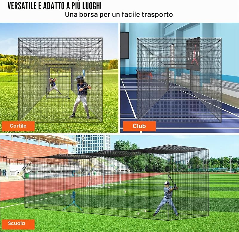 Rete da battuta da baseball per allenamento per battuta da baseball portatile per pratica con porta e borsa per il trasporto, 35FT (SOLO RETE)