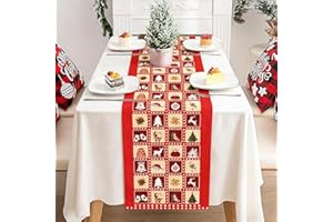 Merry Christmas Table Runner, Linen Santa Claus Christmas Tree Elk Red Merry Xmas Table Runner Long Seasonal Winter Holiday K