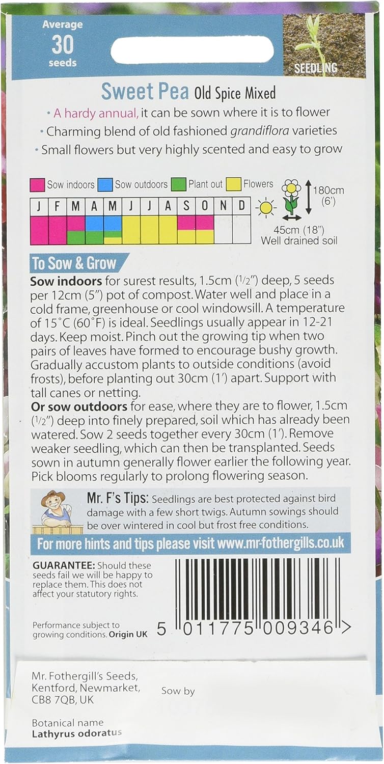 Mr. Fothergill's Old Spice Mixed Tall Sweet Pea Flower Seeds, Multi-Coloured - Image 3