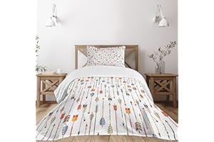 Lunarable Arrows Bedspread, Colorful Tribal Arrows Style Graphic Artwork for Hunters, Decorative Quilted 2 Piece Coverlet Set with Pillow Sham, Twin Size, Eggshell