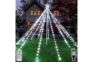 shineshine Christmas Tree Lights 340LED, IP67 Waterproof Outdoor Christmas Decorations Lights with Topper Star, 8 Modes 3 Timers Dimmable Tree Lights for Outside Yard Garden (White)