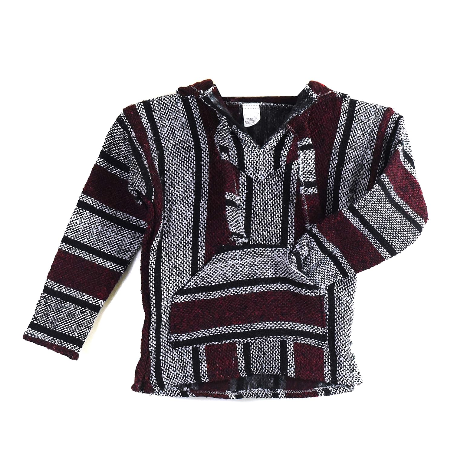 Woven Baja Hoodie Mexican Sweater Striped Rug Pullover Poncho Sweatshirt (Small, Rasta Red 
