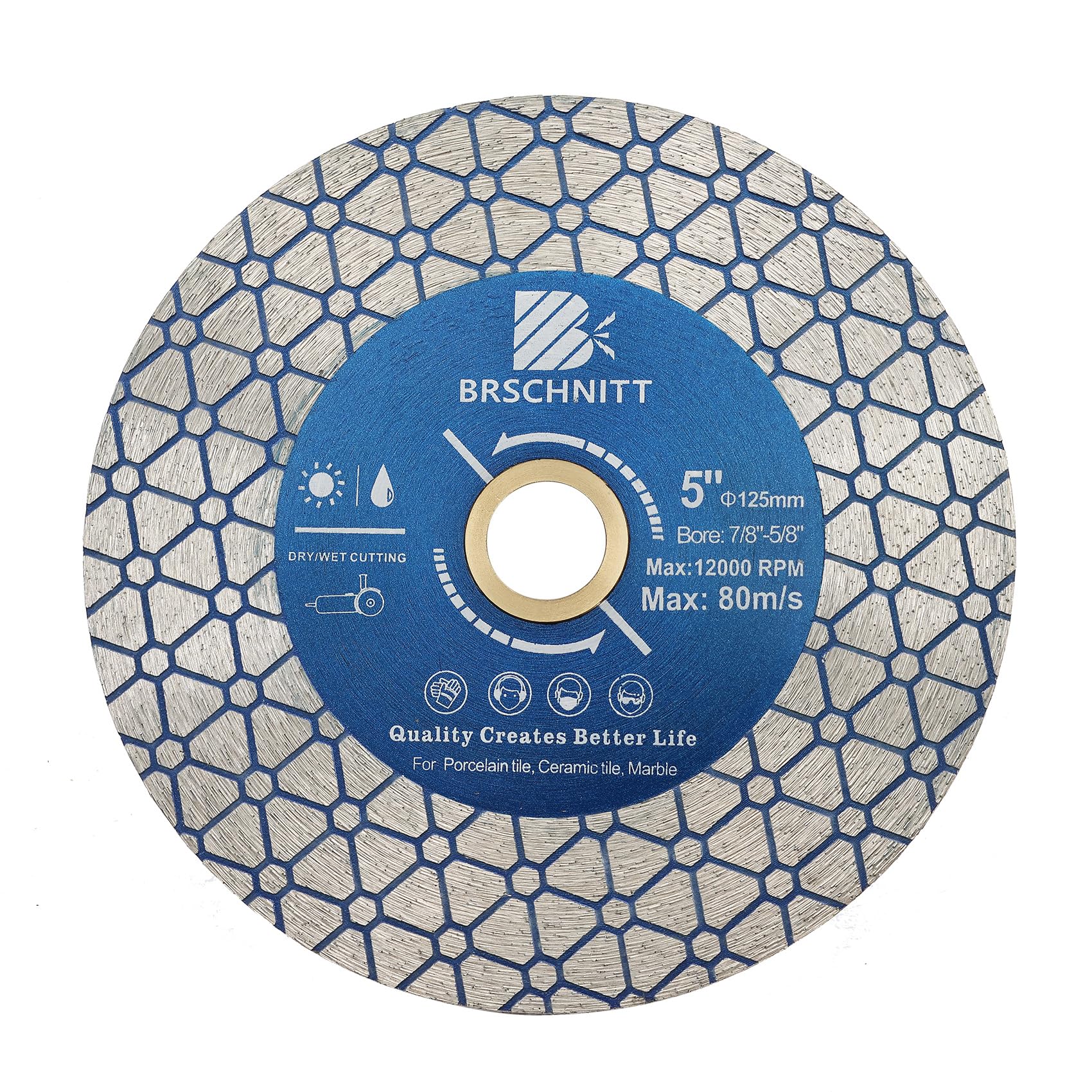 Diamond Cutting Disc Tile Disc - BRSCHNITT 5 Inch for Cutting Granite Porcelain Ceramic Marble Artificial Stoneware Edge Grinding for 7/8”- 5/8” Arbor