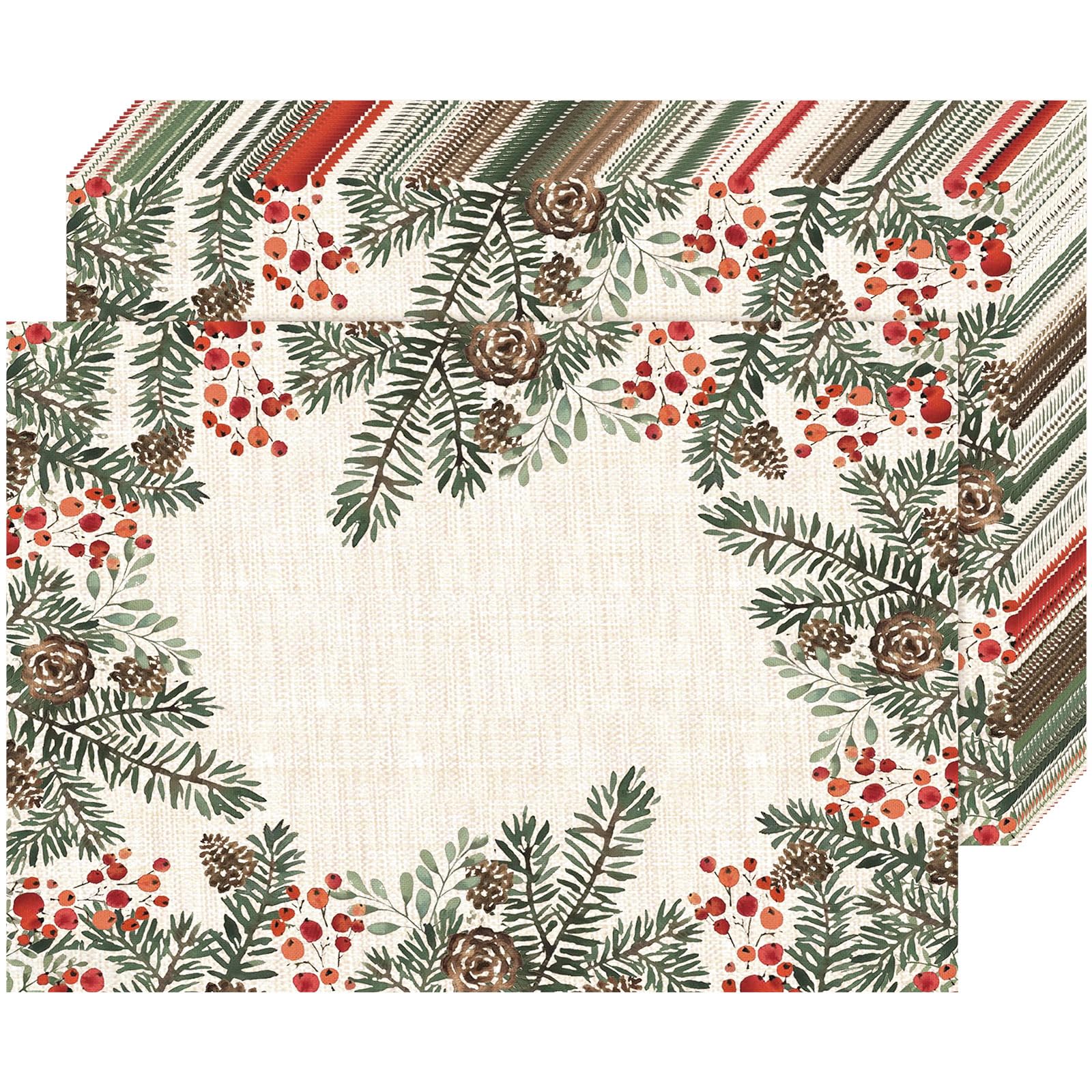 Photo 1 of 100 Pcs Christmas Winter Paper Placemats Disposable Tabletop Dining Table Place Mat Christmas Disposable Paper Placemats Bulk for Holiday Party, 10 x 14 Inch(White,Pine)