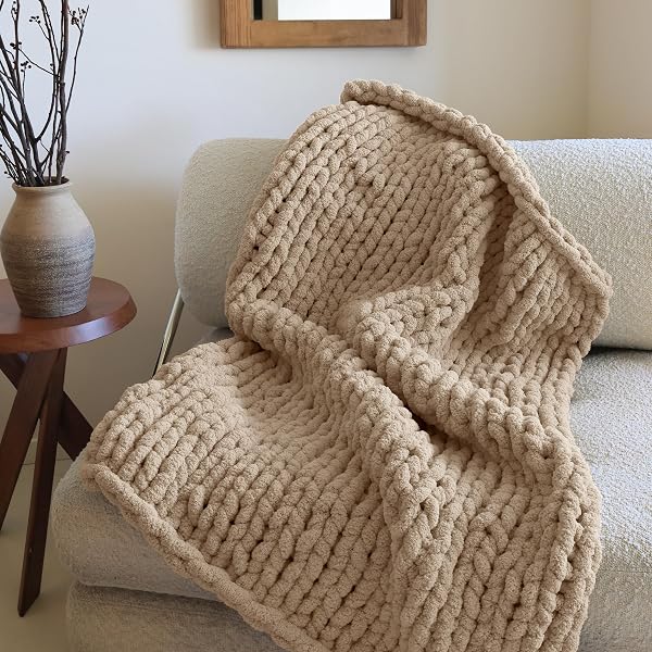 JUMBO CHUNKY YARN FOR HAND KNITTING – SUPER THICK CHENILLE CHUNKY YARN FOR CROCHETING – EXTRA SOFT BULKY FLUFFY BLANKET BIG YARN 8 JUMBO PACK (27YDS,8 OZ EACH SKEIN) KHAKI