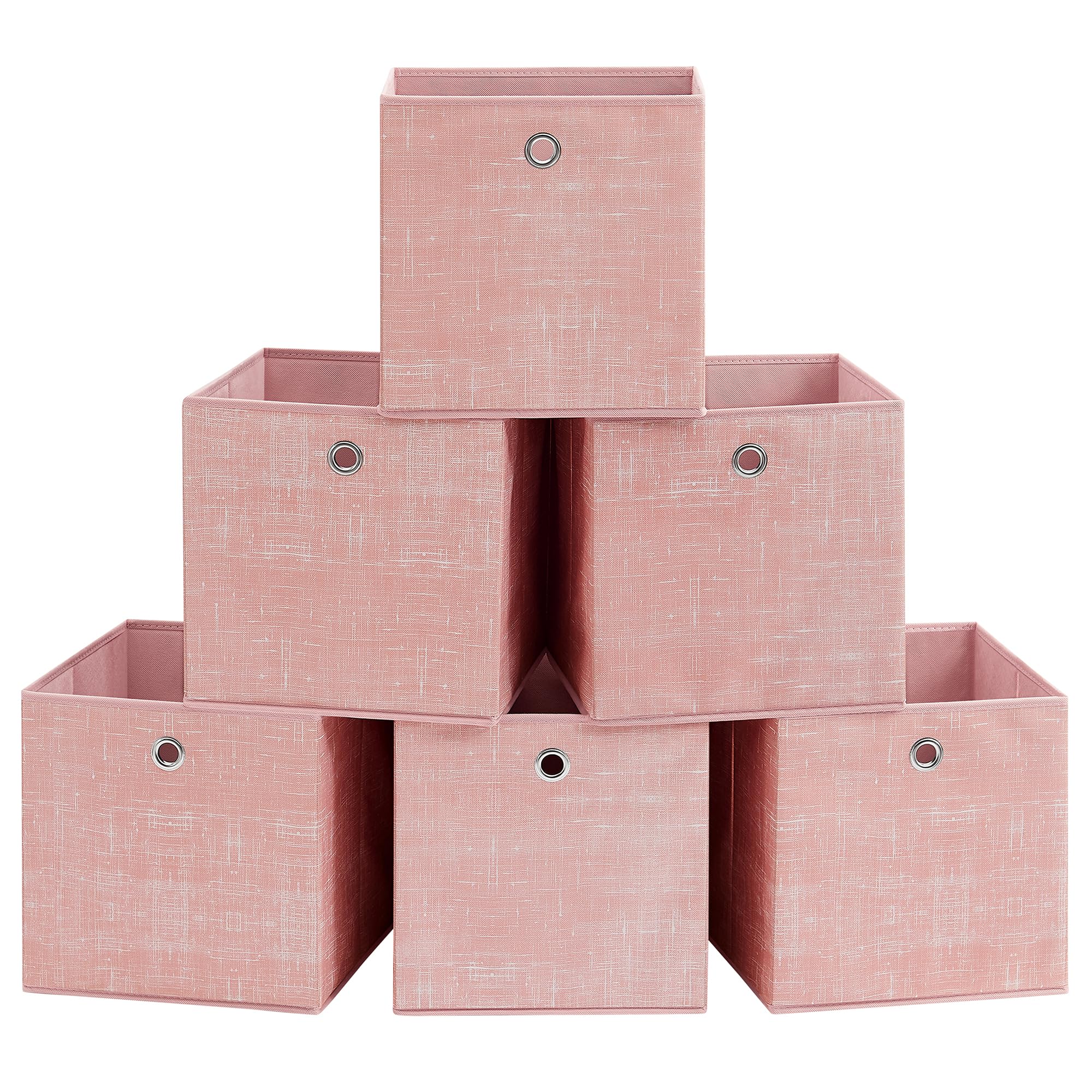 SONGMICS Storage Boxes, Set of 6 Non-Woven Fabric Boxes with Handles, 30 x 30 x 30 cm, Fit Cube Storage Unit, for Shelves, Foldable, Clothes Organisers, Jelly Pink RFB006R01