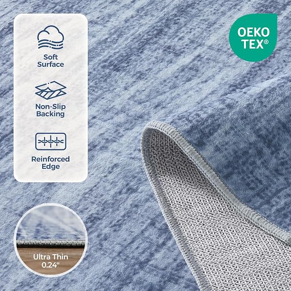 WITSHOCK 8FT ROUND RUGS FOR LIVING ROOM, MODERN STRIPED DESIGN AREA RUG, LARGE RUG FOR BEDROOM DINING ROOM OFFICE NURSERY, SOFT THIN NON-SLIP CARPETS FOR HOME DECOR, BLUE