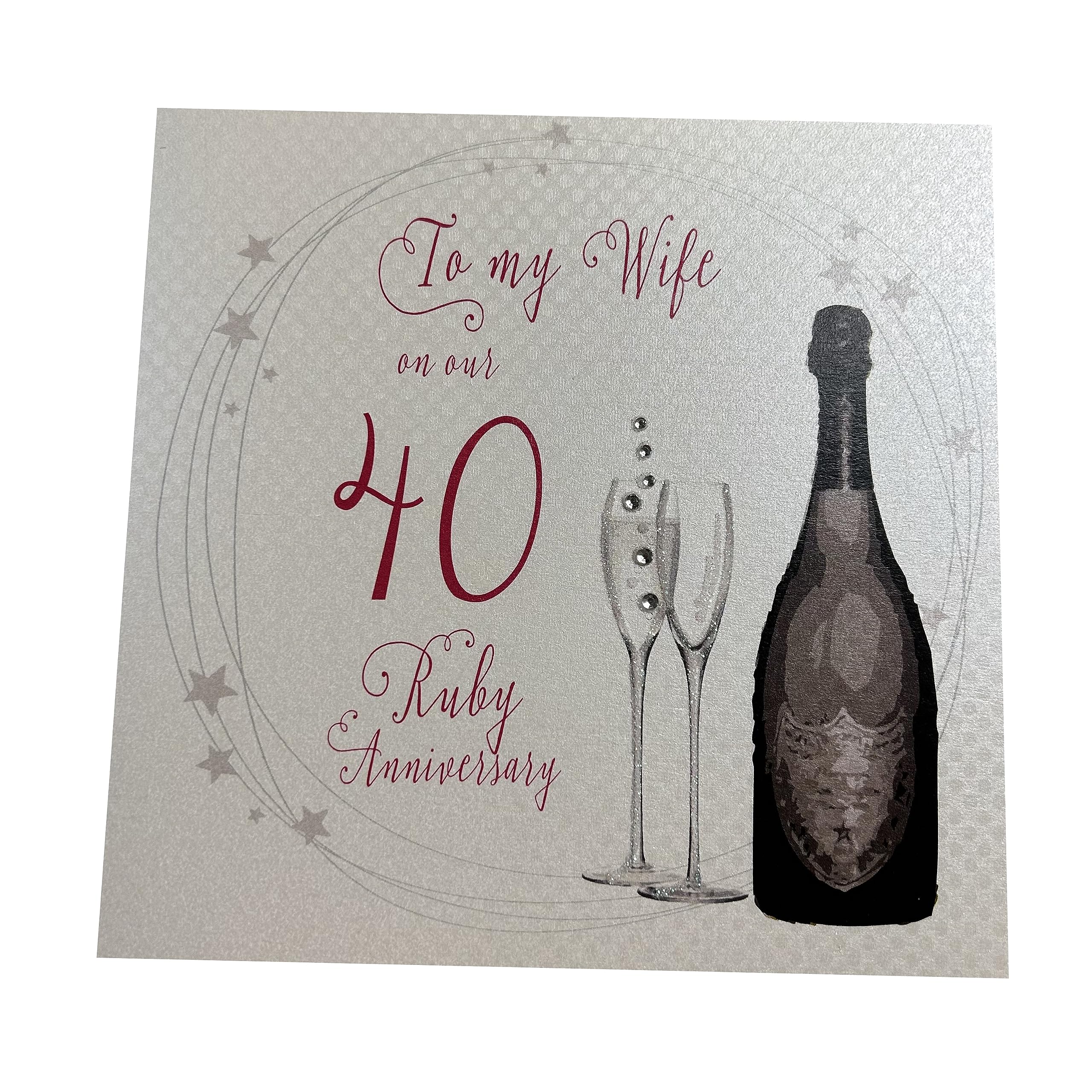 White Cotton Cards A40W"to My Wife On Our Ruby Anniversary 40" Handmade 40Th Anniversary Card