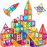 100PCS Magnetic Tiles Kids Toys - Magnetic Building Blocks STEM Magnet Building Set Preschool Learning Magnet Toys for Kids Ages 3-5 4-8, Sensory Montessori Toy for Toddlers 3+ Year Old Boys Girls