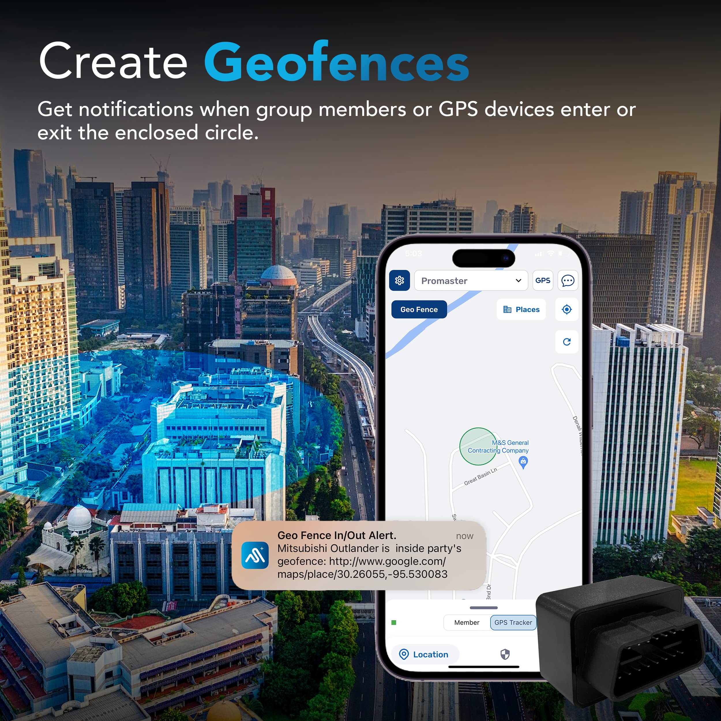 AutoSky GPS Tracker for Vehicles, OBDII, 4G LTE, Model - AVT-210, Vehicle Location, Trip History, Driving Alerts, GeoFence, USA-Developed, Family or Fleets