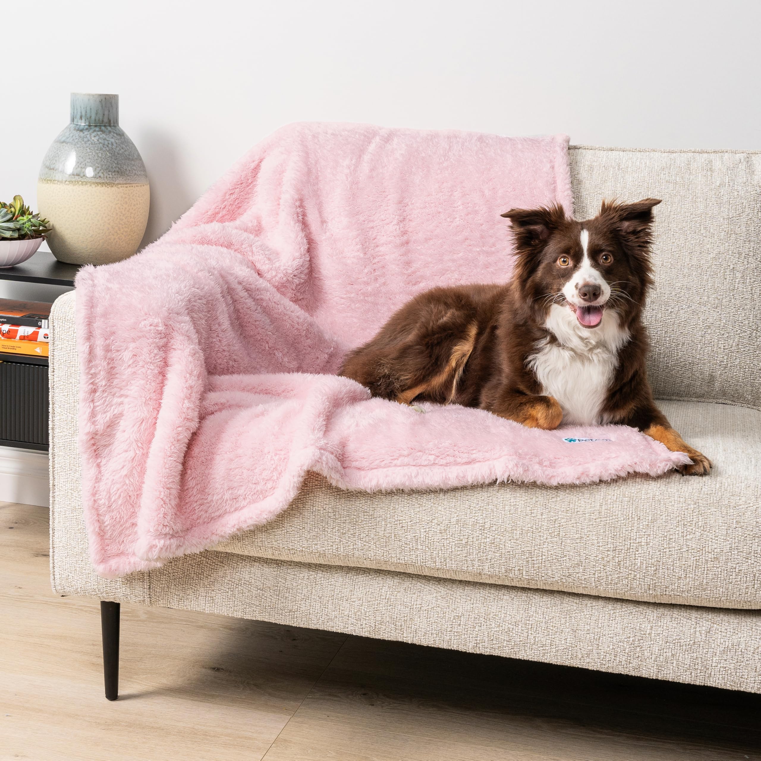 Photo 1 of PetAmi Fluffy Waterproof Dog Blanket for Medium Large Dogs, Soft Warm Pet Sherpa Throw Pee Proof Couch Cover, Reversible Cat Bed Blanket Sofa Protector, Plush Washable Pad (Pink Blush, 40x60)