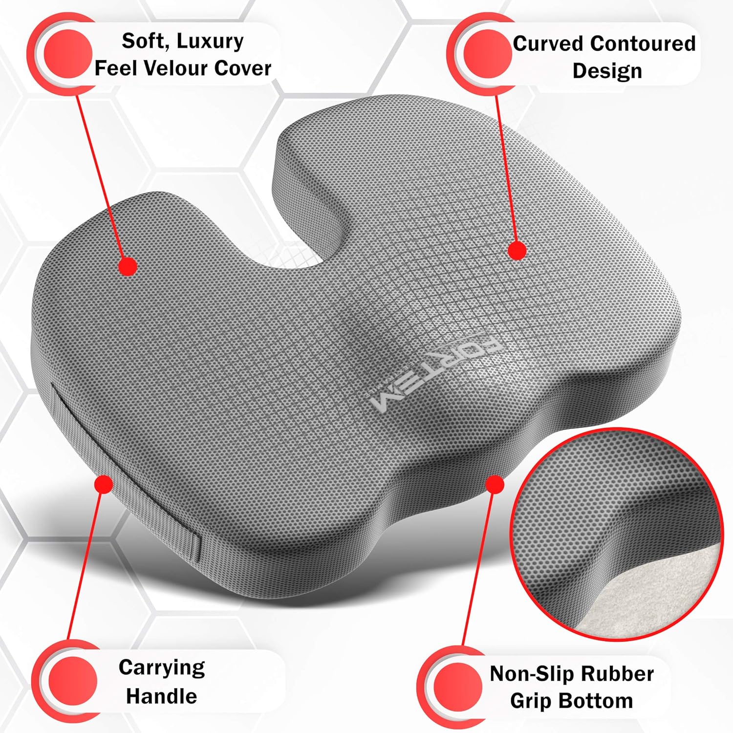 FORTEM Seat Cushion & Lumbar Support for Office Chair, Car, Wheelchair, Memory Foam Pillow, Washable Covers (Grey): Health & Personal Care