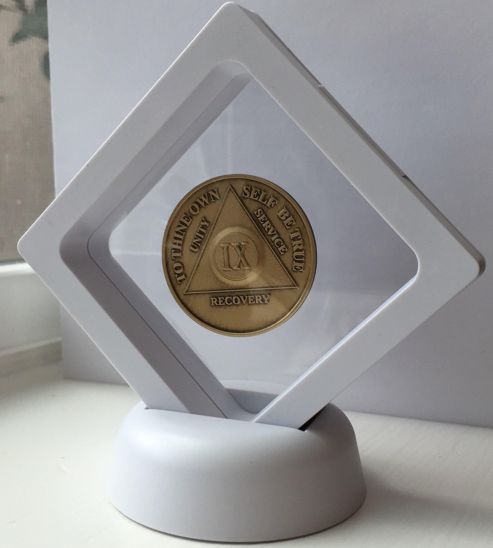 White Diamond Square AA Medallion Challenge Coin Chip Display Stand Holder Magic Suspension Box
