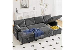 Real Relax 104'' Sofa Bed, U Shaped Sleeper Sofa Bed with Pull Out Couch and Chaise Storage for Living Room, Apartment and Of