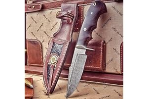 BIGCAT ROAR Deer Hunter - Handmade Damascus Steel Fixed Blade Knife 10" - Walnut Wood Handle & Leather Sheath - Bushcraft, Outdoor Camping, Skinning & Survival EDC Knife - Collector Hunter Men Gifts