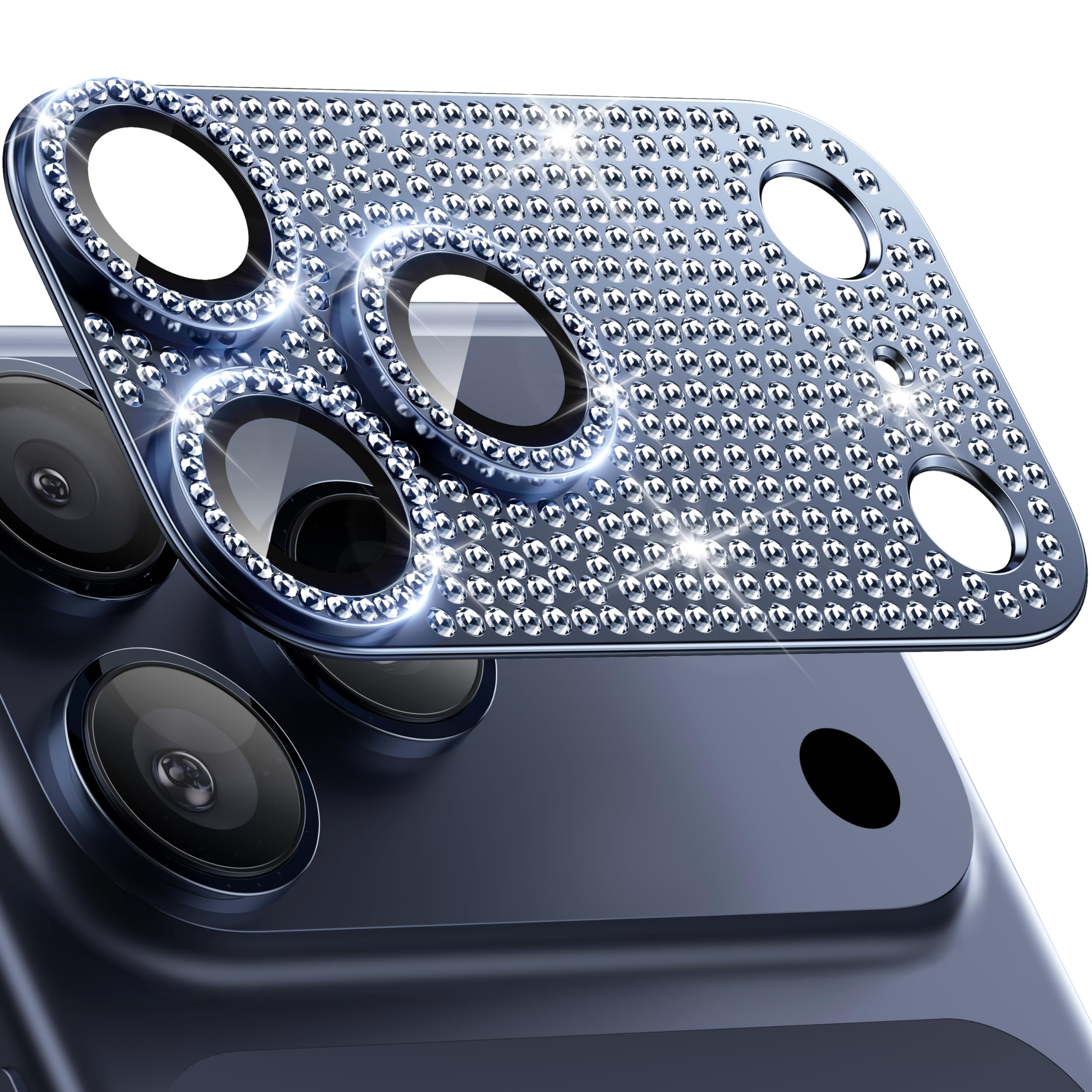 WSKEN for iPhone 17 Pro Camera Lens Protector Diamond Bling - [Not Easy to Fall][Strong Adsorption] Glitter Metal Aluminum Alloy Rear Camera Screen Cover Accessories, Deep Blue