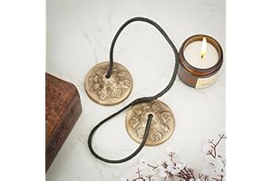 Ajuny Tibetan Tingsha Cymbals Meditation Chime Bells Handmade 6 cm Manjira Chakra Buddhist Yoga Embossed Om Mane Padme Hum Symbols Healing Sound Percussion Instrument Gifts for Women & Men