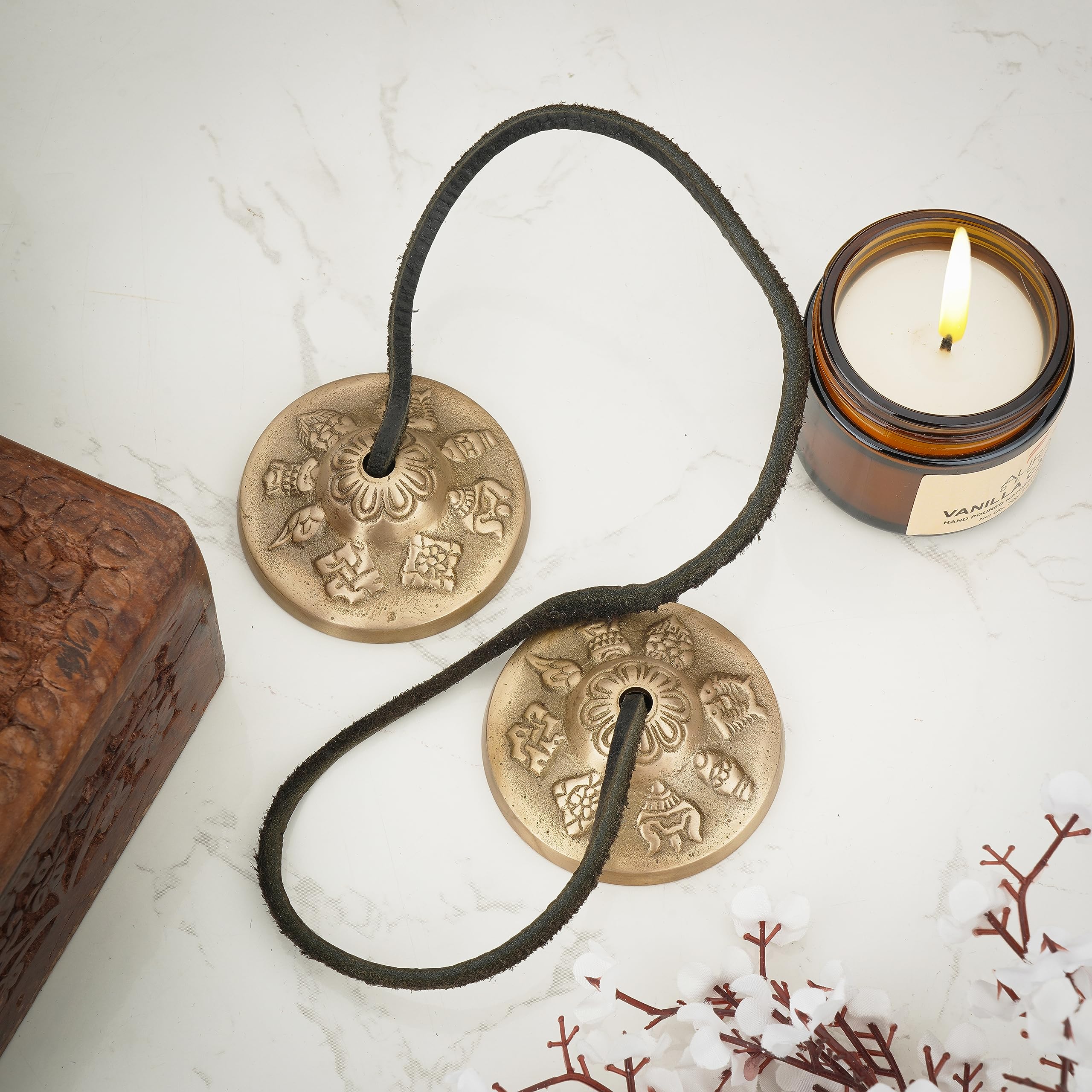 Ajuny Tibetan Tingsha Cymbals Bell Buddhist Meditation Yoga Bells Embossed Manjira Musical Instrument Best Gift Ideas