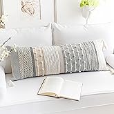 BlissBlush Gray Boho Lumbar Throw Pillow Cover 14x36 Grey Accent Long Body Lumbar Pillow for Bed Decorative Modern Bohemian Woven Textured Lumbar Pillow for Bed Cover ONLY