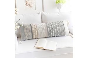 BlissBlush Gray Boho Lumbar Throw Pillow Cover 14x36 Grey Accent Long Body Lumbar Pillow for Bed Decorative Modern Bohemian Woven Textured Lumbar Pillow for Bed Cover ONLY