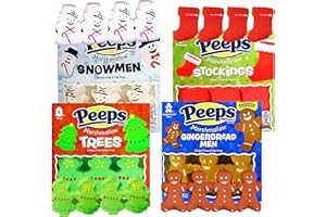 PEEPS Christmas Marshmallow Candy Bundle, Trees, Stockings, Snowman, Gingerbread Man, Festive Candies, Winter Time, Stocking Stuffers, Soft and Chewy, Pack of 4, 12oz Total