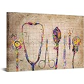 iHAPPYWALL Large Medical Canvas Wall Art Abstract Stethophone Stopwatch Medical Apparatus Tools Modern Scenic Hospital Doctor Office Colorful Wall Decor Ready to Hang 24x36inch