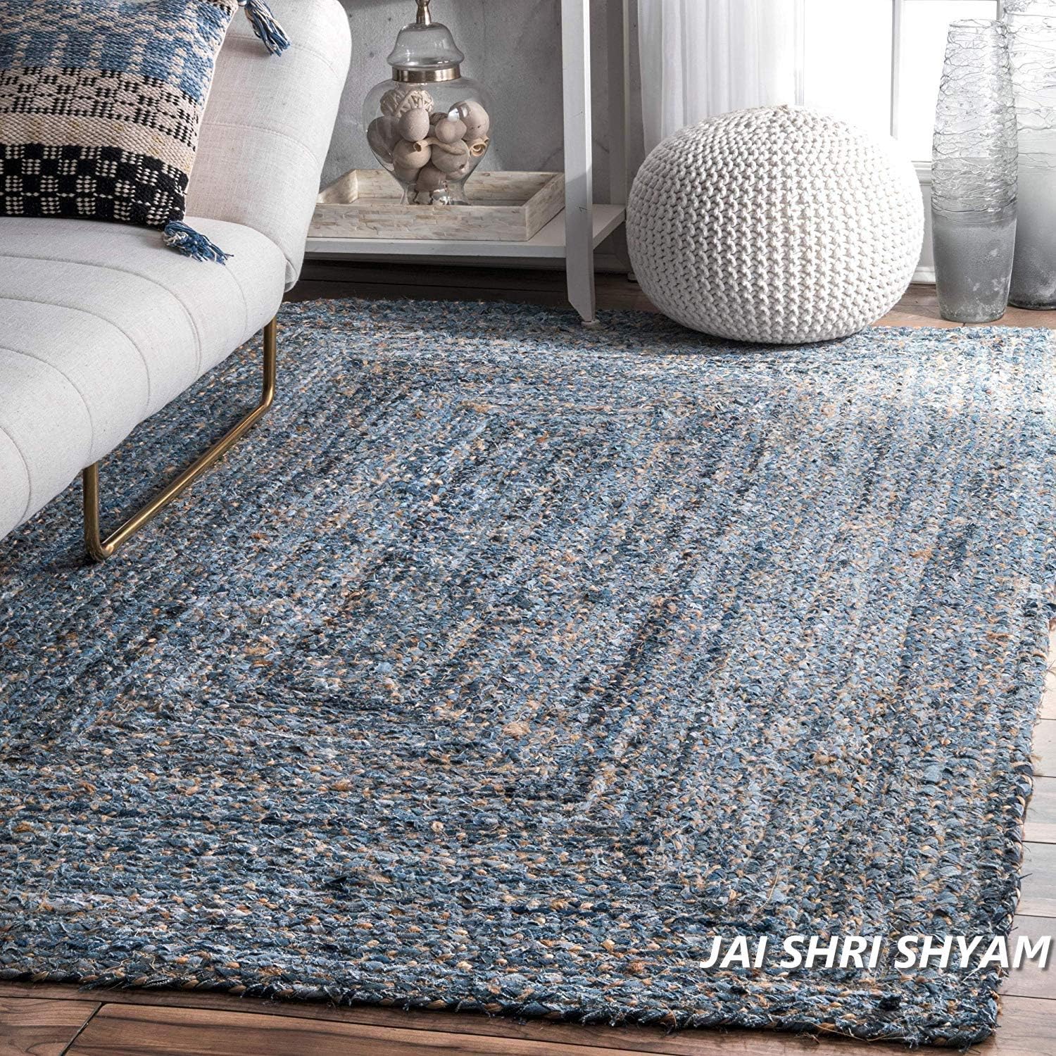 Jai Shri Shyam Contemporary Area Rug (Multicolour, Jute Denim, 60 X 90 Cm)