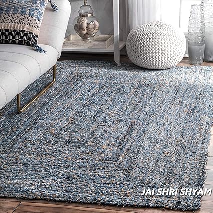 Jai Shri Shyam Jute Denim Braided Area Rug/Carpet/Handmade Floor Rug 3-5 ft