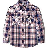 COSLAND Boy's Cotton Western Long Sleeve Button Down Plaid Shirt, 4T-X-Large