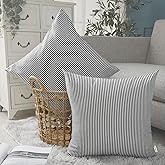 CARRIE HOME Black White Farmhouse Striped Pillow Covers 18x18 Set of 2 Black and White Farmhouse Decor Pillows for Sofa Bedroom and Chair