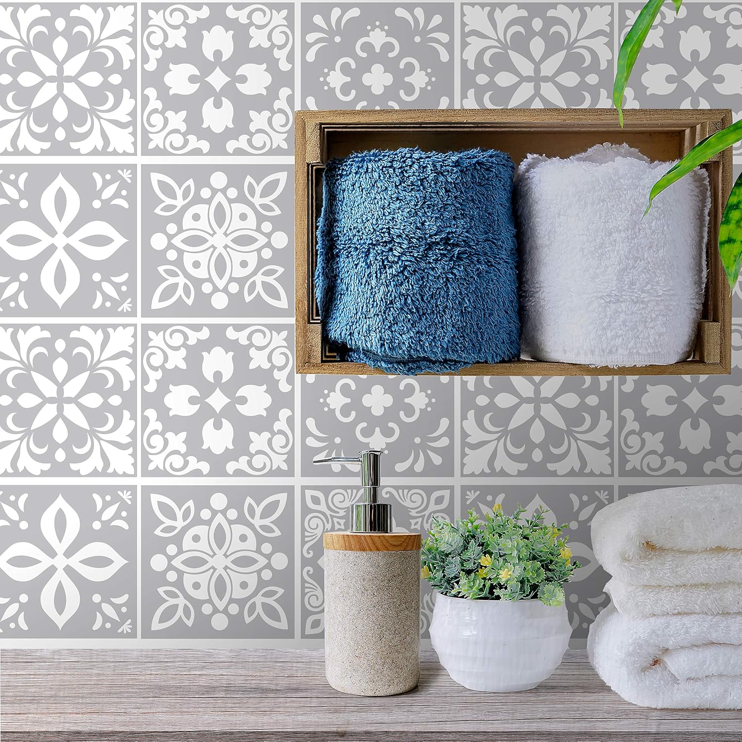 WALPLUS Wall Tile Sticker 15cm 24 pcs Light Grey Cement DIY Art Home Decorations Stick on Tiles Decals Splashback for Kitchen Decor Bathroom Ideas Peel and Stick Backsplash Tile Paint - Image 3