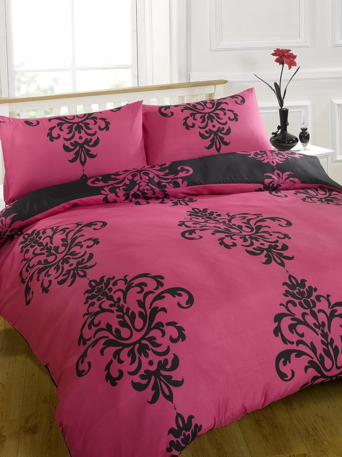 Savoy Black Fuchsia Pink Quilt Cover Set, Double Bed Amazon.co.uk