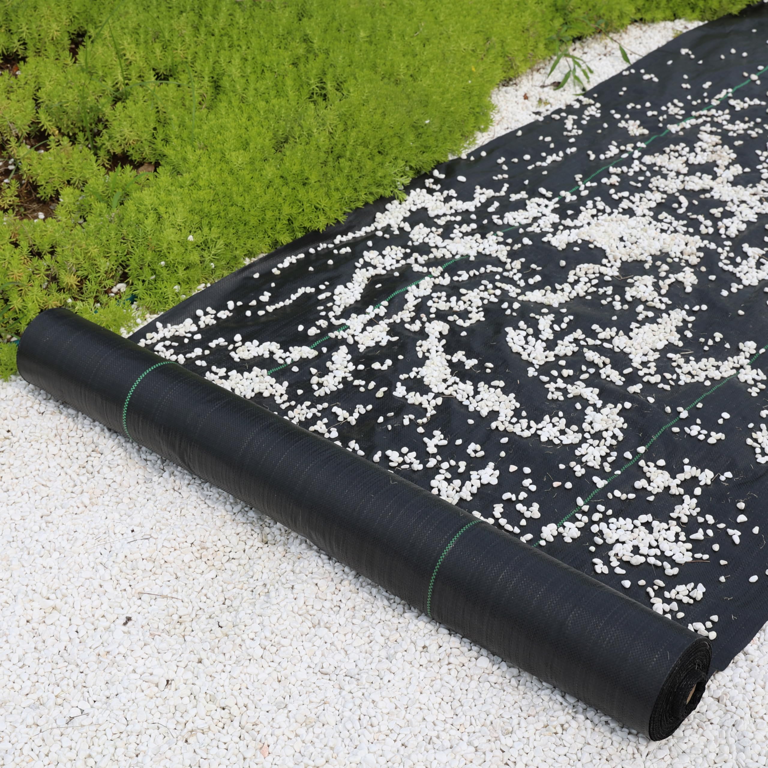 Photo 1 of 2.4oz-2.6FTx100FT Weed Barrier Landscape Fabric - Durable Weed Block Gardening Ground Cover Mat, Woven Geotextile Fabric for Underlayment, Commercial Driveway Stabilization, Weed Control Cloth