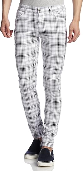 Amazon リグレント Legrent チェックスキニーパンツ 3ea1008 Wht M ロングパンツ 通販
