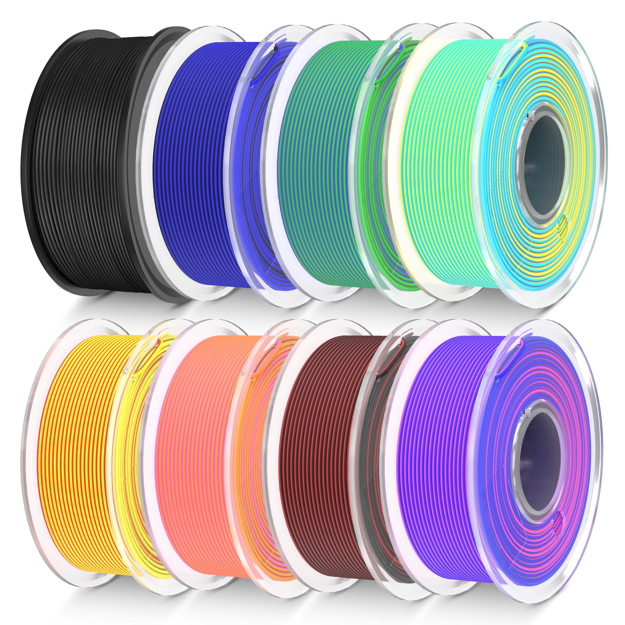 Photo 1 of TECBEARS Dual Color PLA Filament Bundle, Matte PLA 3D Printer Filament Bundle, Dimensional Accuracy +/- 0.02 mm, 250g Spool, 8 Rolls, 2kg in Total