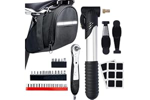 MASPODER Bike Tool Kit, Repair Kit Mini Ratchet Wrench with 26 Bits, Saddle Bag, Pump, Tire Lever Patches Bicycle Multitool Accessories Screwdriver Set for Adult Bikes Road Mountain MTB
