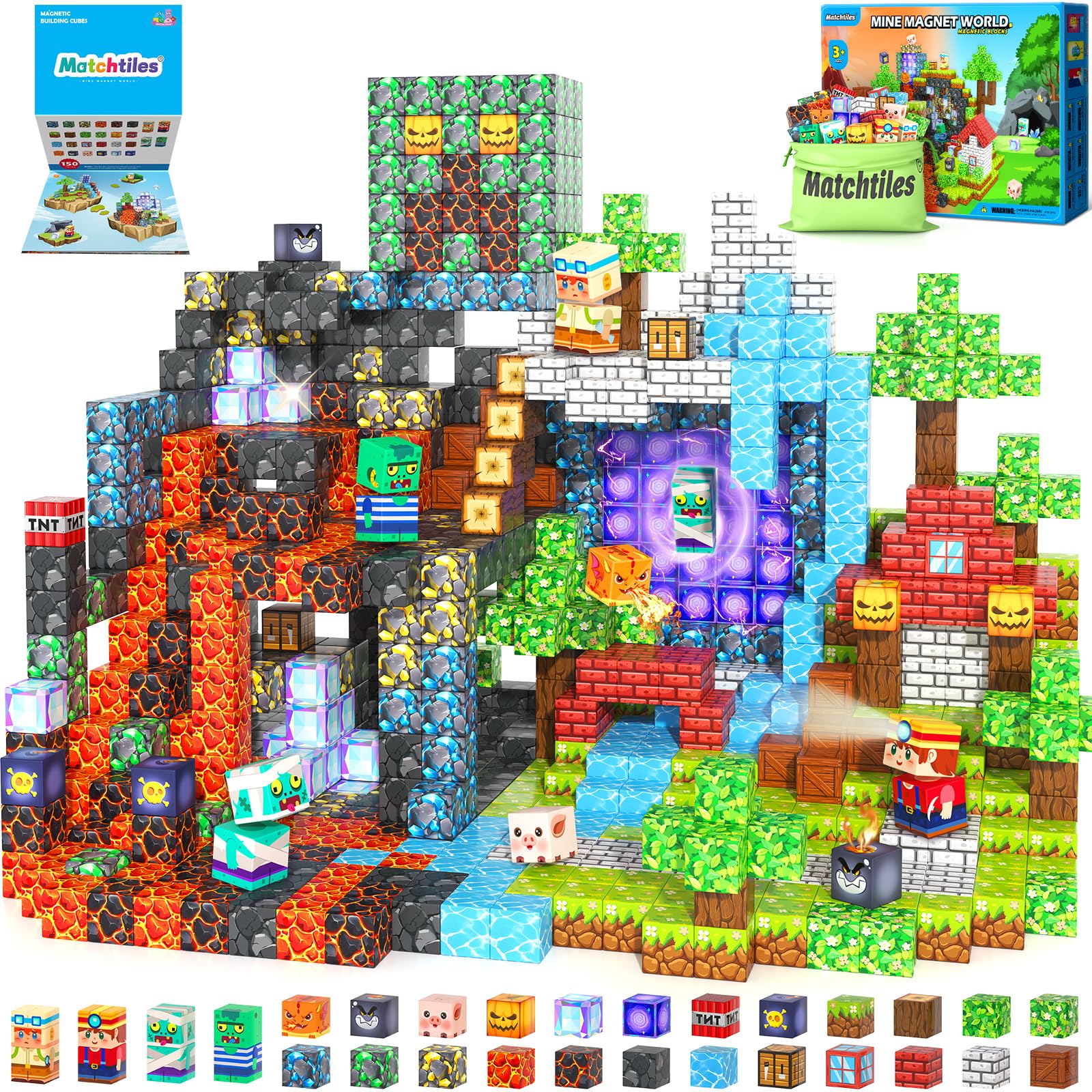 Magnetic Blocks Toys, Build Mine Magnet World Set, Magnetic Tiles Building for Boys & Girls Age 4-8 5-7, STEM Montessori Sensory Toys for Toddlers Kids Gifts