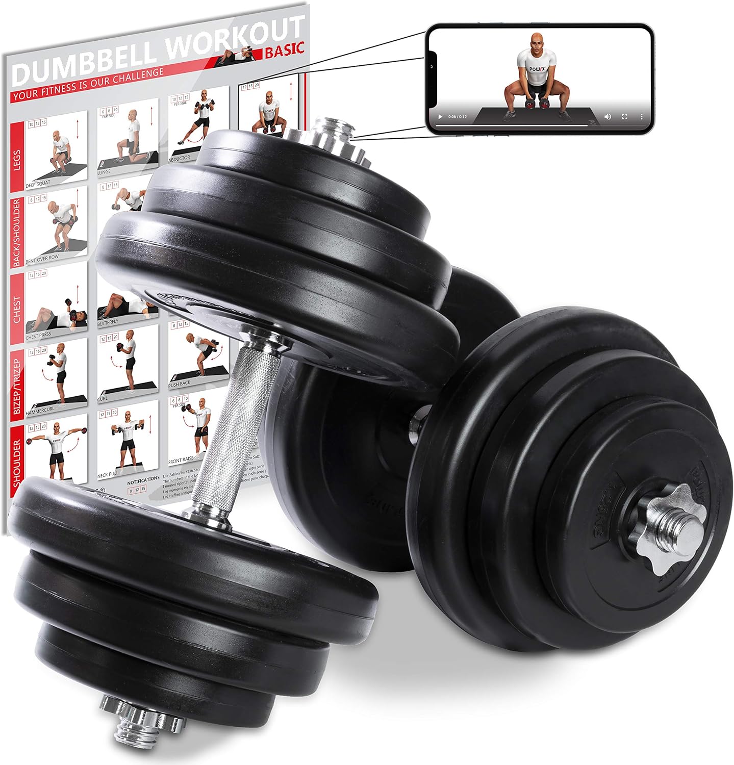 Powrx Dumbbells Set of 2 Plastic 20 kg / 30 kg / 40 kg Dumbbell Bars