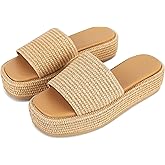 EQAUDES Platform Slip on Espadrille Sandals for Women Wedges Slides Bohemia Sandals Flatform Open Toe Beach Sandals