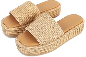 EQAUDES Platform Slip on Espadrille Sandals for Women Wedges Slides Bohemia Sandals Flatform Open Toe Beach Sandals