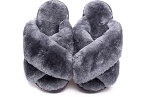 eccbox Girls Fluffy Slippers Kids Leopard Tie Dye Open Toe Memory Foam Slides Sandals Soft Plush Cross Band House Shoes Indoor Outdoor Slip On