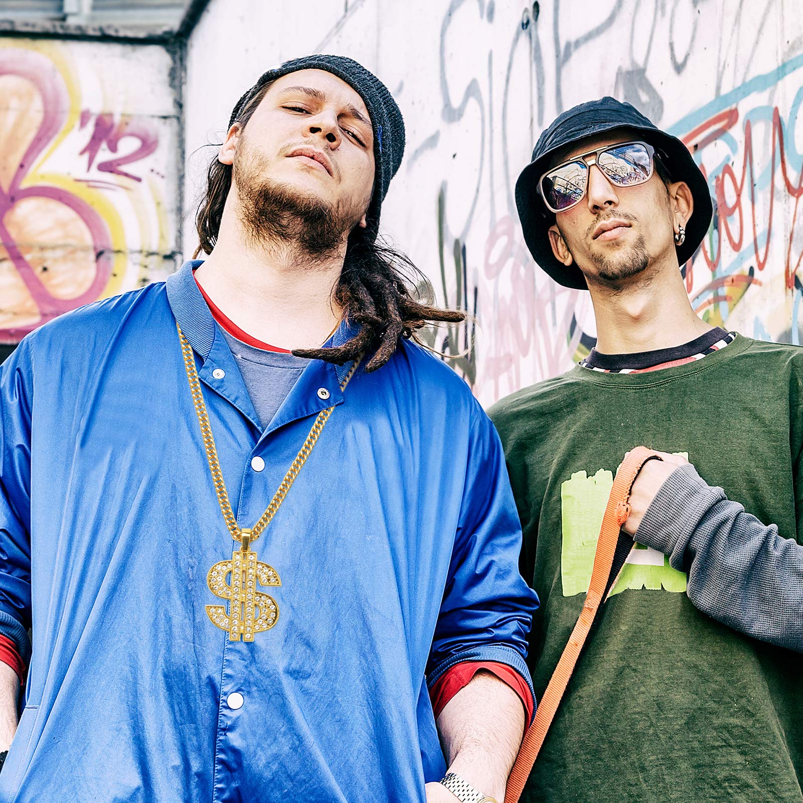 AHIER Gold Necklace Chain with Dollar Sign, 18K Gold Plated Hip Hop Chain Necklace Pendant for Men, 30inch (Rotatable,Lion Head)