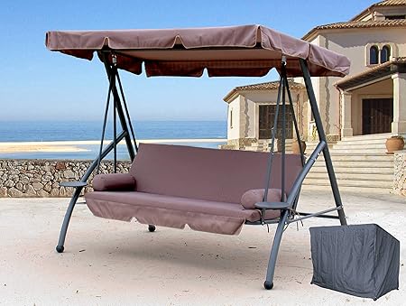 QUICK STAR Hollywoodschaukel 3 Sitzer Klappbar mit Liegefunktion Schaukel Gartenliege Triumph Taupe inkl. Schutzhülle